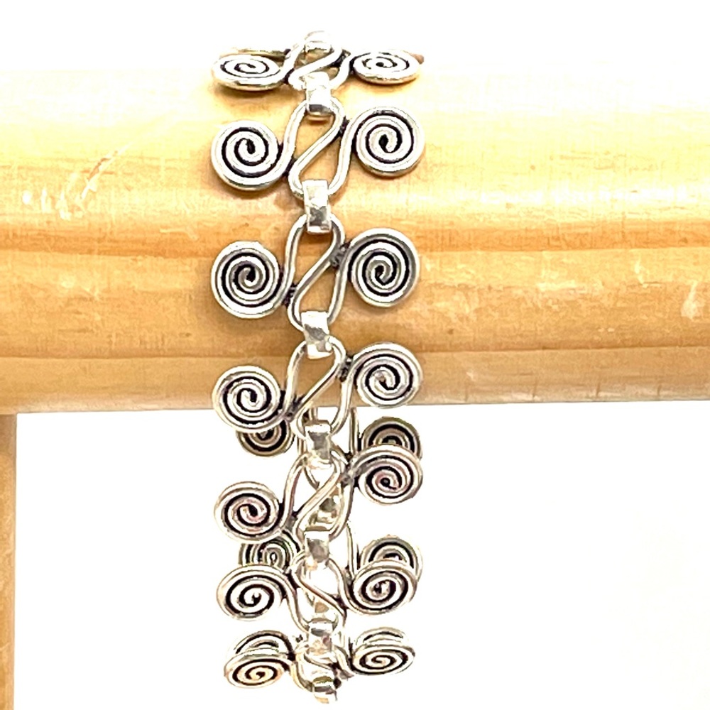 Sterling Spiritual Mexican Handmade Swirl Bracelet